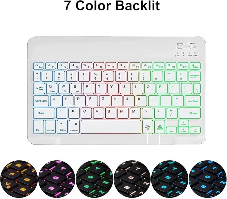 Universal Wireless Bluetooth Keyboard, Silent Portable Slim Rechargeable RGB White Keyboard
