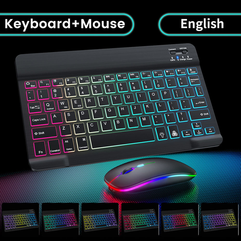 Keyboard and Mouse Set Bluetooth Keyboard+Bluetooth/2.4G Wireless Mouse RGB Backlit Keyboard Mouse Combo Rechargeable Keyboard