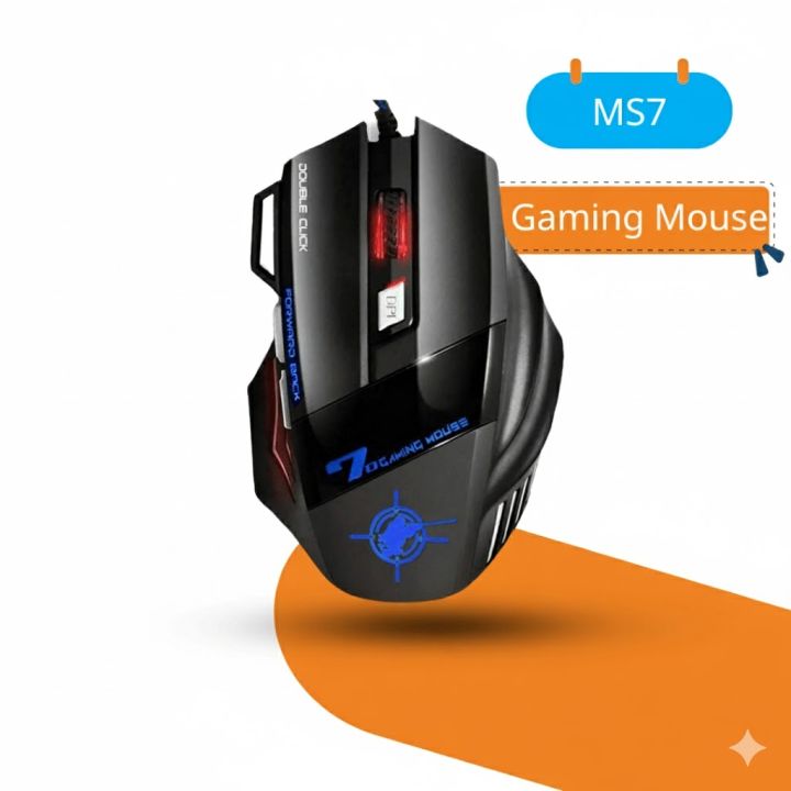 MS7 Gaming Mouse Wired Mouse Gamer Ergonomic Optical Mice For PC Laptop Games Quality 7 Buttons USB Computer by Exotix